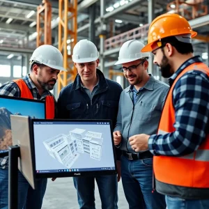 Construction team collaborating using enhanced BIM technology