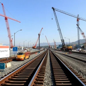 Construction site for California High-Speed Rail with machinery