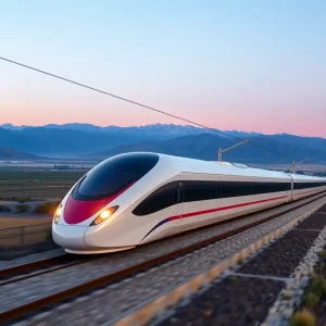 Futuristic high-speed train in California's Central Valley
