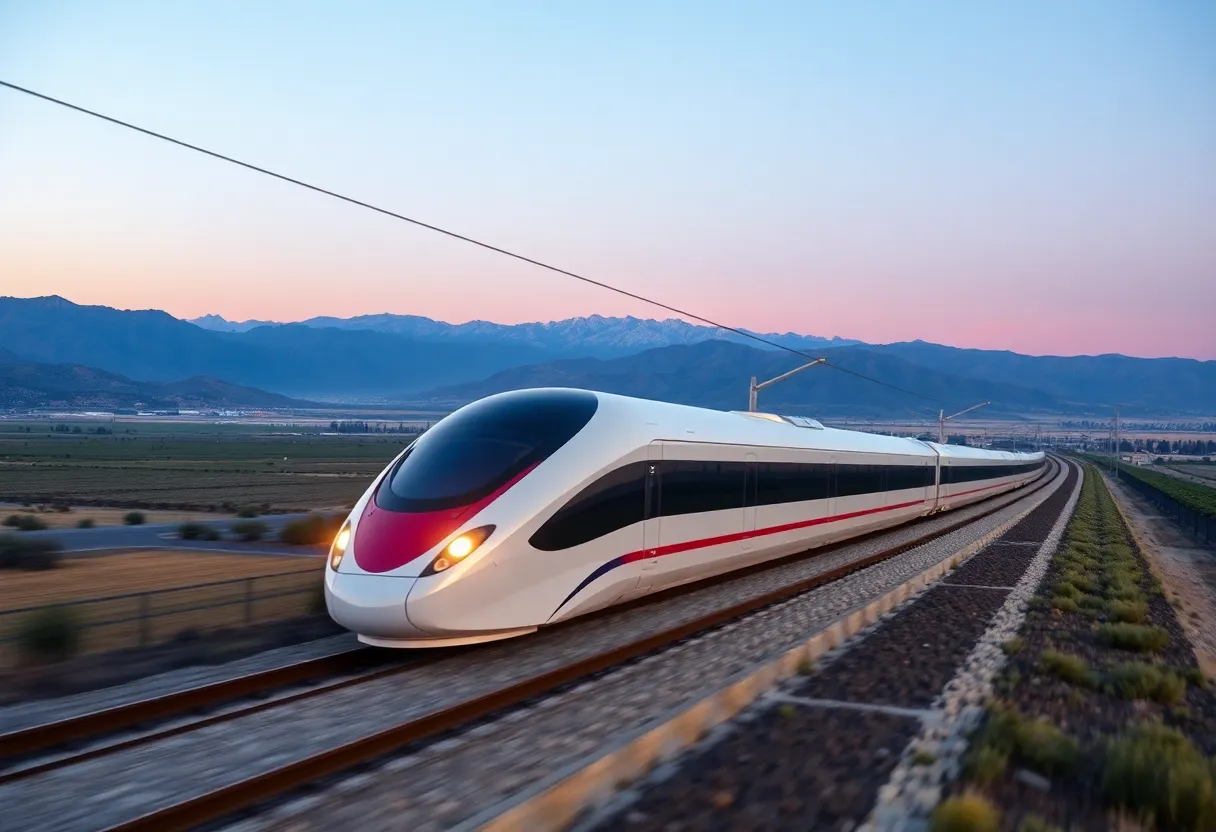 Futuristic high-speed train in California's Central Valley