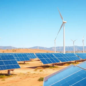 Solar panels and wind turbines in California's landscape