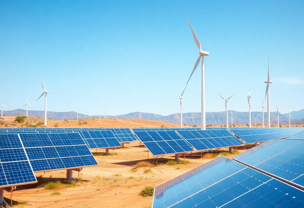 Solar panels and wind turbines in California's landscape