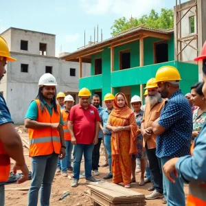 Construction workers collaborating on a community-driven project