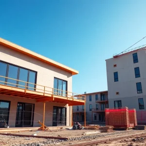 Construction site illustrating advanced prefabrication methods for affordable housing