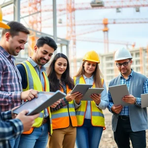 Professionals using construction estimating software on site