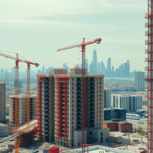 Construction site of multifamily apartments in the city
