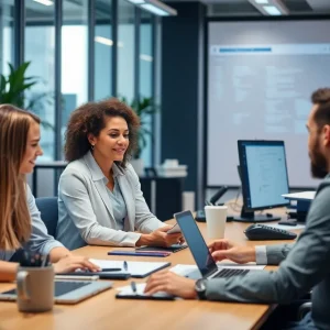 Modern office collaboration using task management software