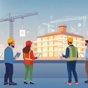 Construction teams collaborating on a BIM project
