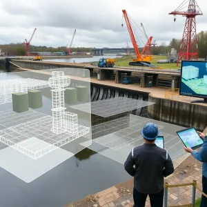 3D BIM overlay of lock gates and remediation site at a river lock in Buffalo
