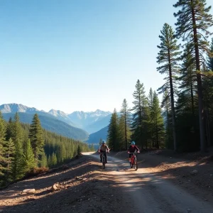 View of the bike trail under construction near Truckee, California