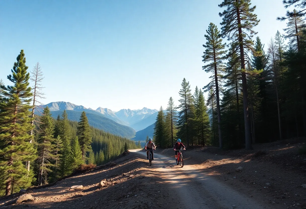 View of the bike trail under construction near Truckee, California