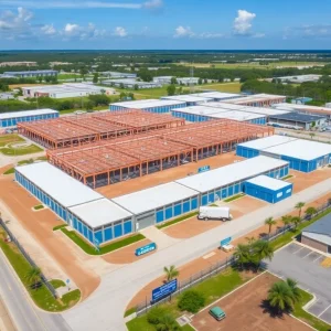 Aerial view of a self-storage facility under construction in Southwest Florida