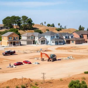 Construction site representing reduced housing permits in California
