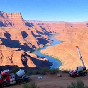 Construction workers upgrading wastewater systems in Glen Canyon National Recreation Area