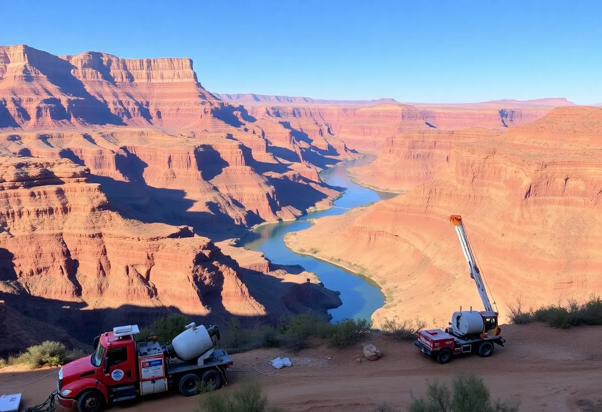 Construction workers upgrading wastewater systems in Glen Canyon National Recreation Area