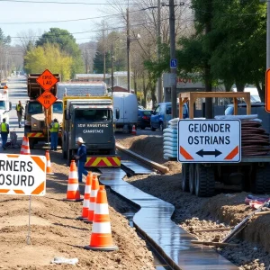 Construction activities in Livermore with workers and signs