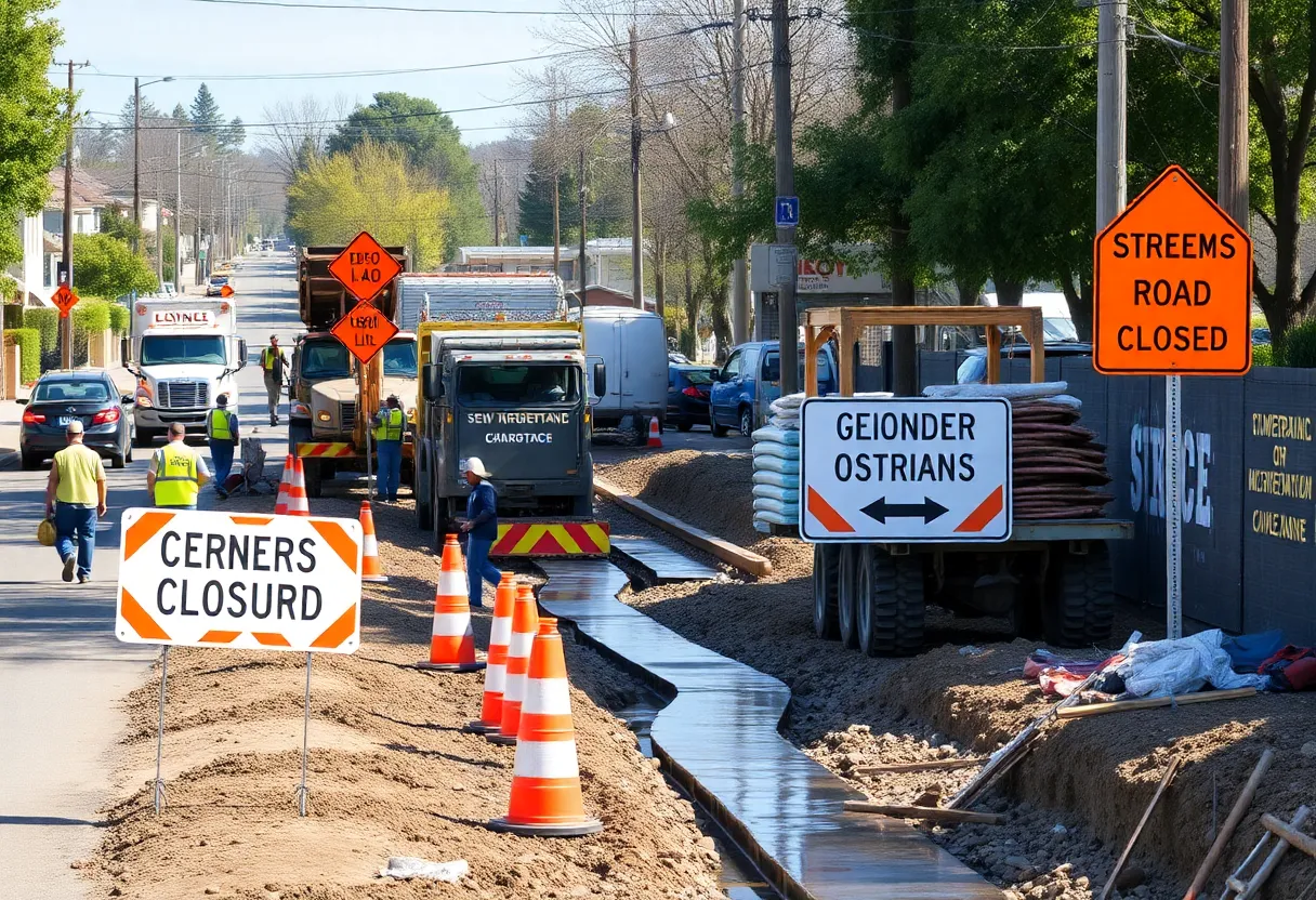 Construction activities in Livermore with workers and signs
