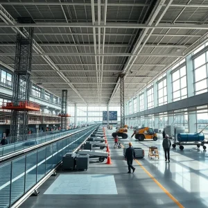 New concourse construction and baggage conveyor installation at Miami International Airport