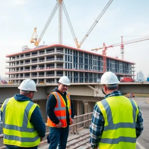 Construction site for bridge replacement and transit center