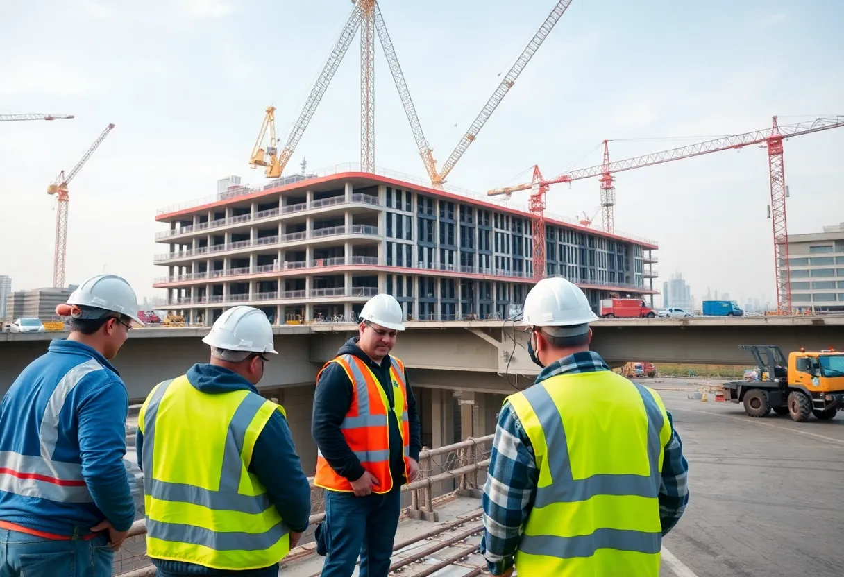 Construction site for bridge replacement and transit center