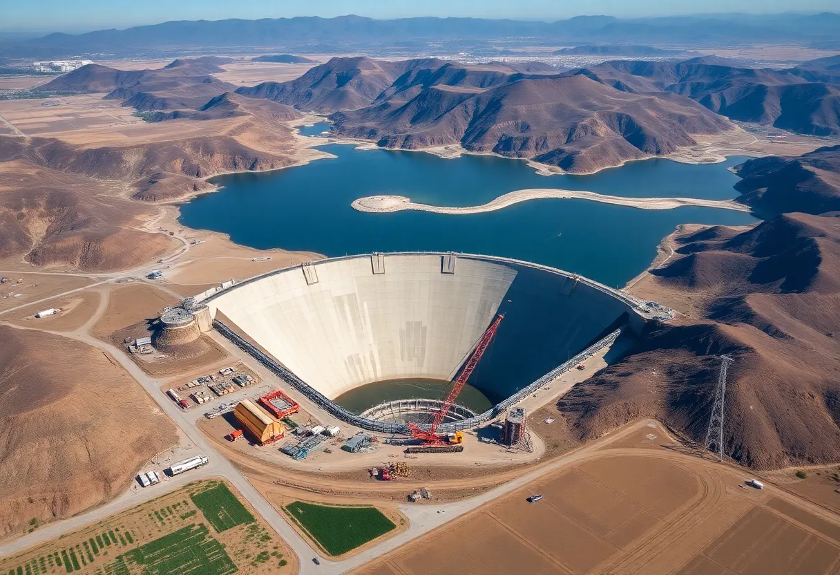 Aerial view of the Sites Reservoir construction site in California