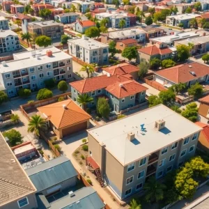 Aerial view of affordable housing in California