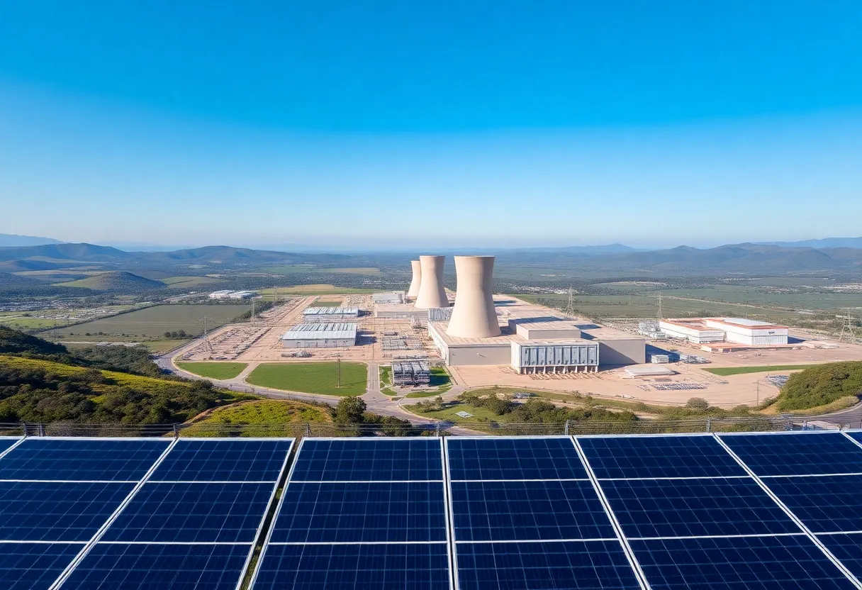 Nuclear power plant in California with solar panels in the foreground